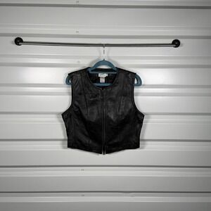 Jacqueline Kelly Black Leather Zip Front Vest Women Size 4